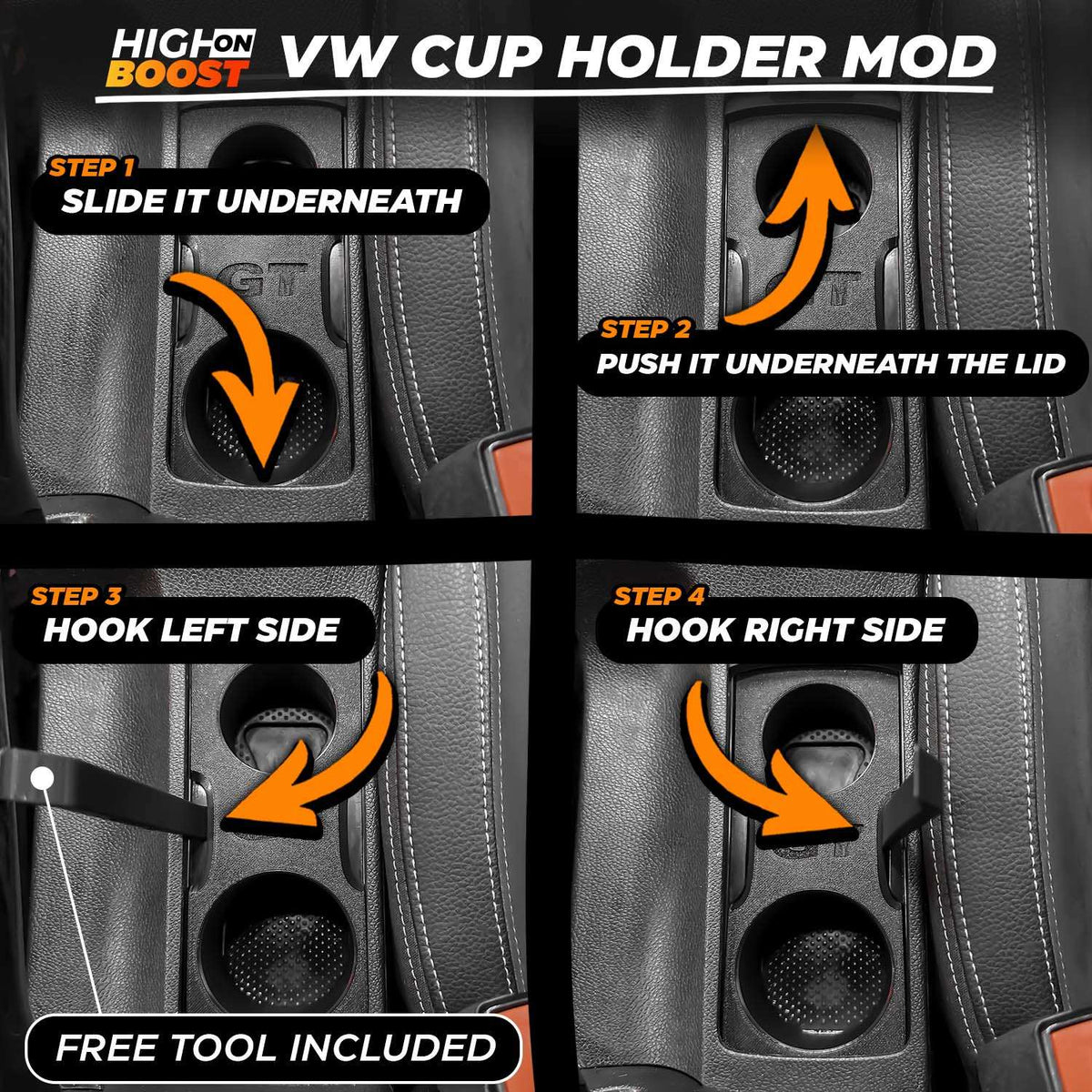 VW EOS Cup Holder Mod (Facelift) - R32 / Size S + Size M - High on Boost